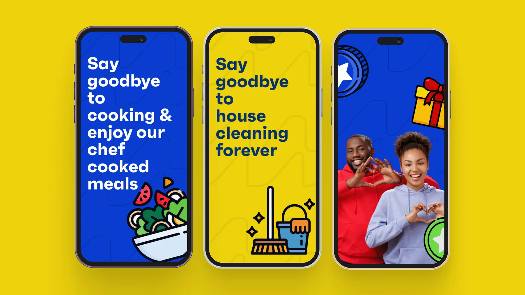 Maya campaign phone screens on yellow